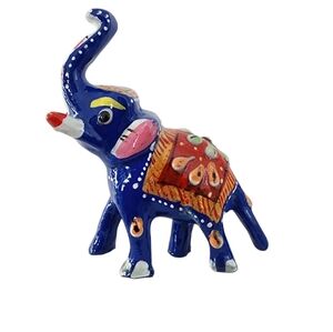 Good Luck Elephant figurine hand painted artisan made enamel red blue